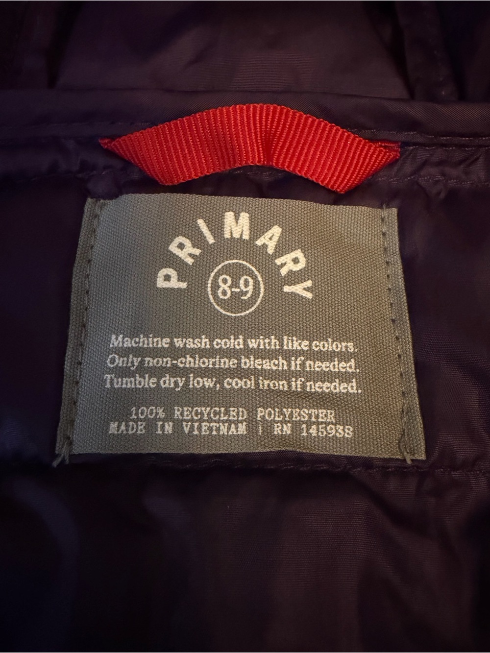 Primary Girls Lightweight Purple Outdoors Puffer Jacket Size 8-9 - Picture 5 of 7